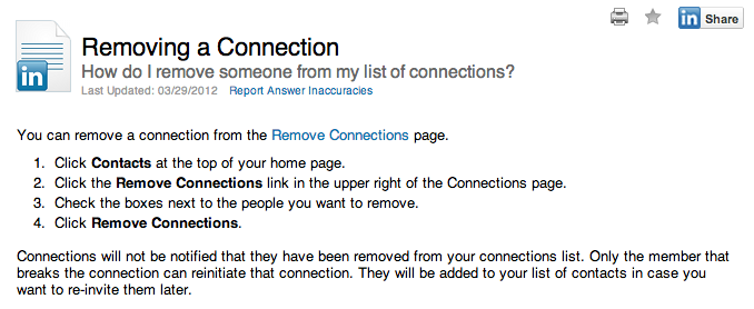Removing Connections in LinkedIn