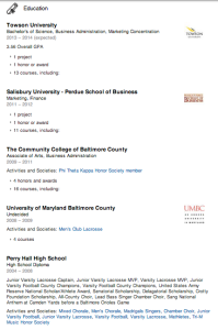 Example 2 of Education experience section on LinkedIn.