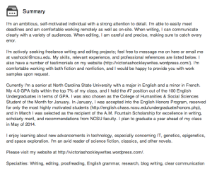 Example of a good summary section.