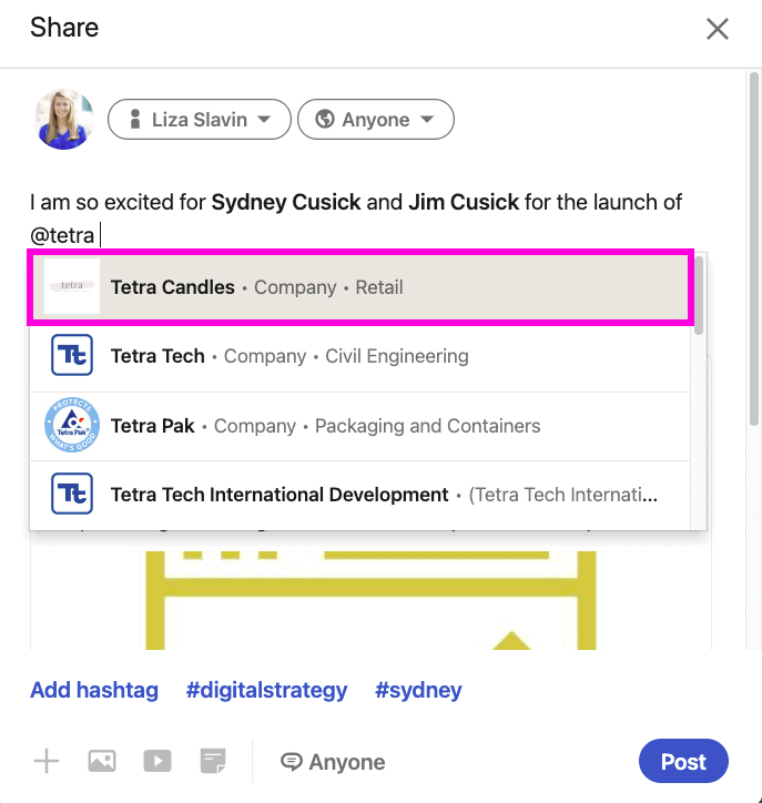 How to tag someone sales on linkedin
