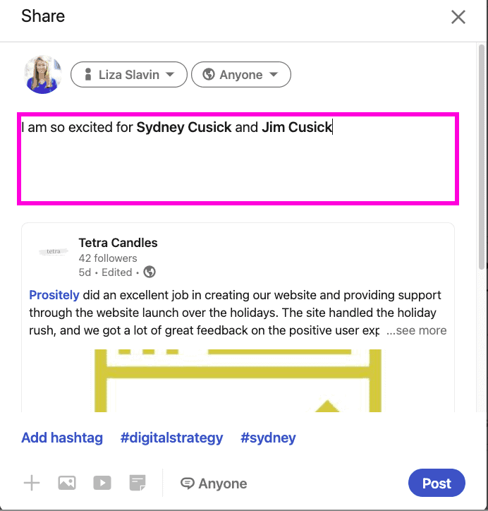 Posting on LinkedIn How to Tag People and Organizations